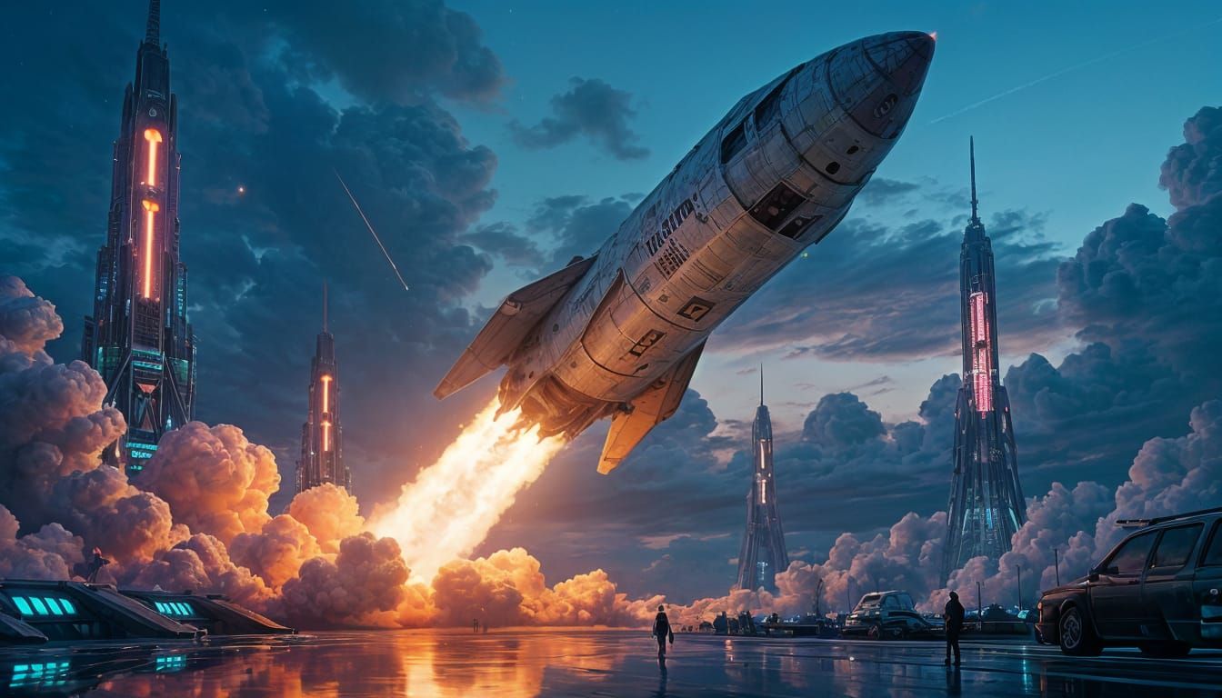 Futuristic Rocket Launch from Alien Spaceport