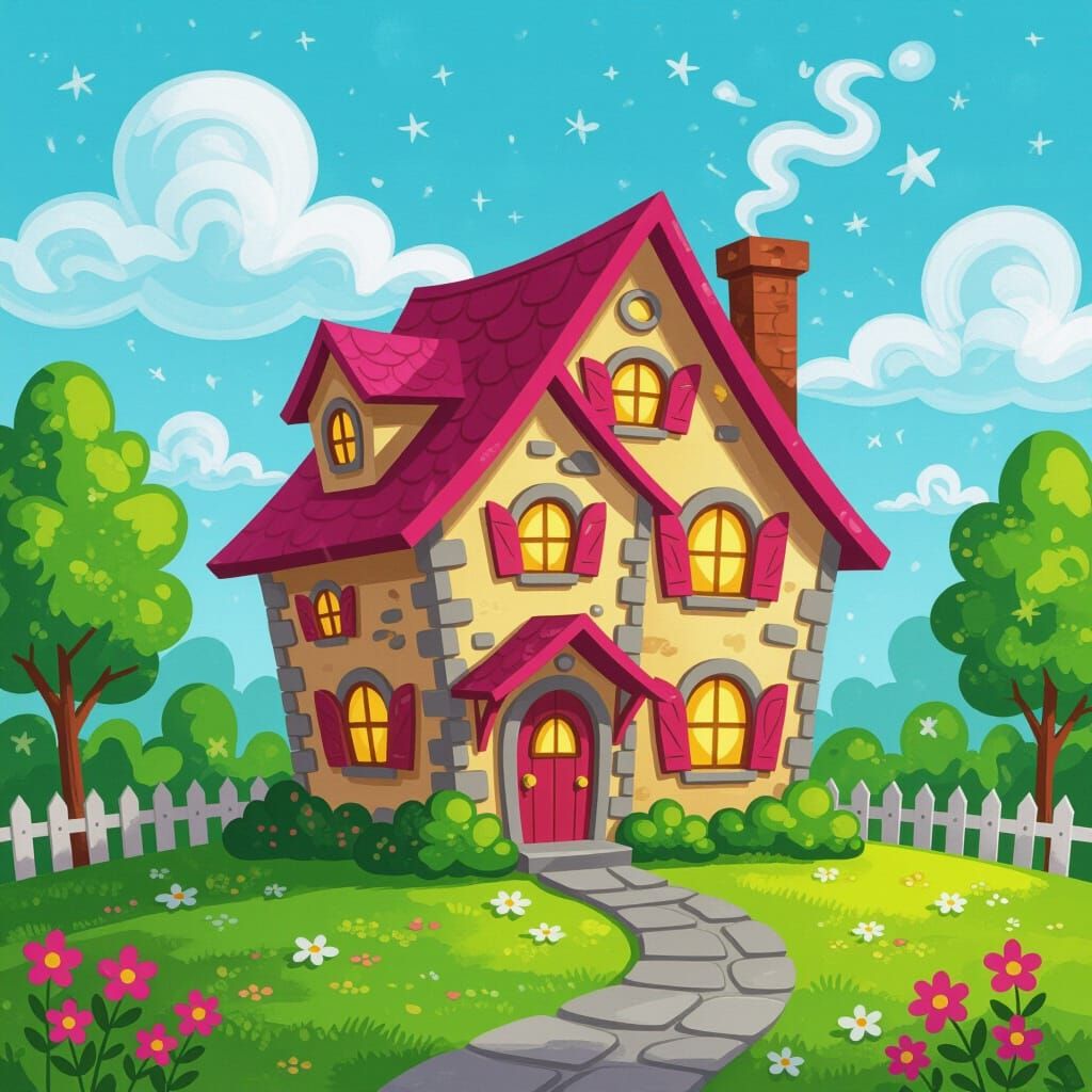 Enchanted House in Acrylic Painting Style