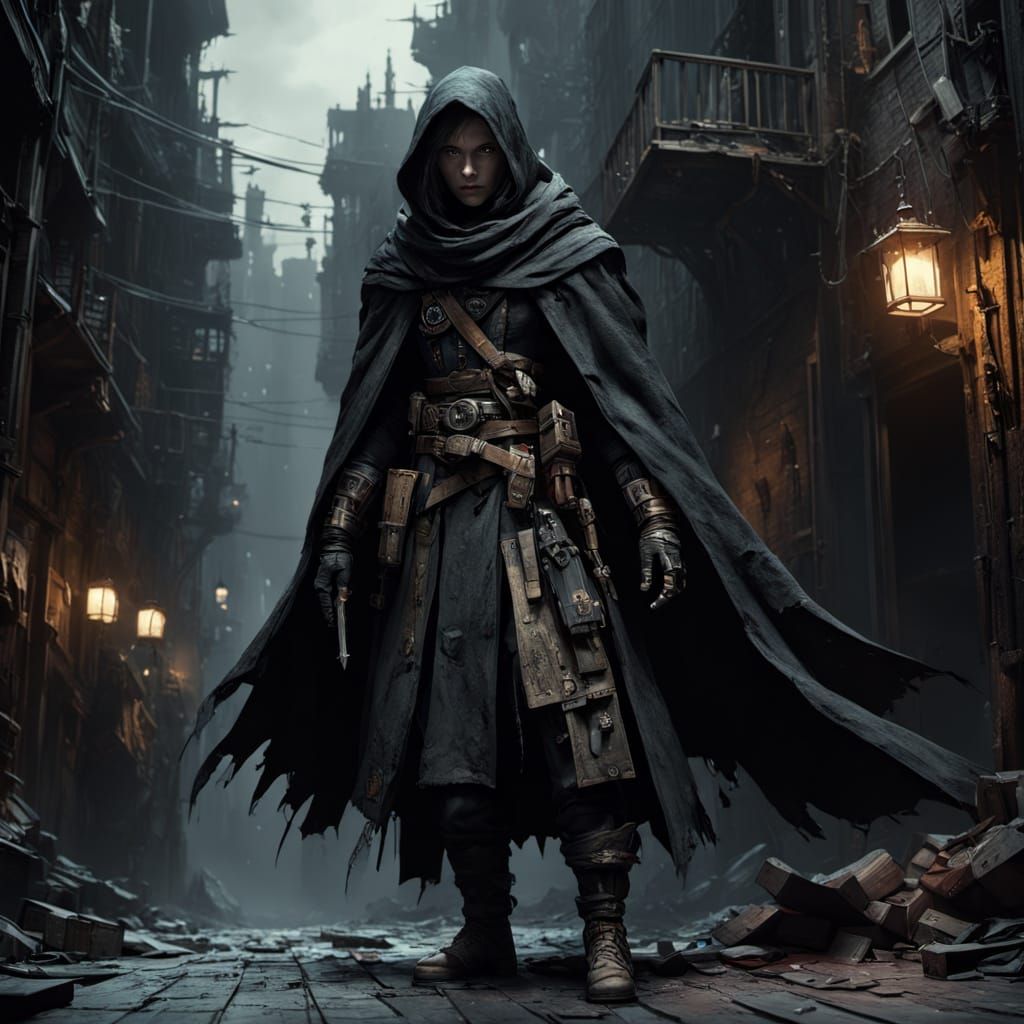 Mysterious Female Assassin Box Art in Dark Fantasy Style