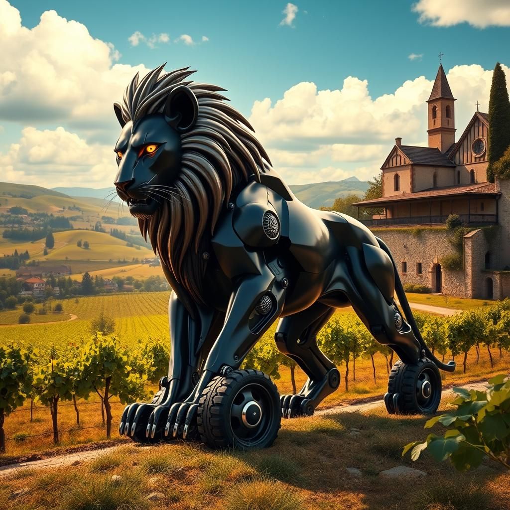 Cyberpunk Lion Jeep Reigns Supreme in Rolling French Country...