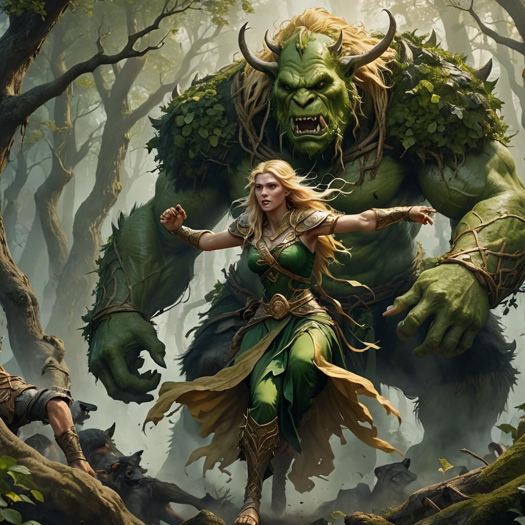 The Priestess and the Ogre fight as one