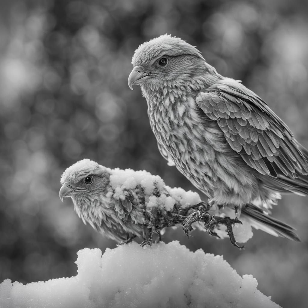 Aged Gentleman Warming Small Bird in Frigid Landscape