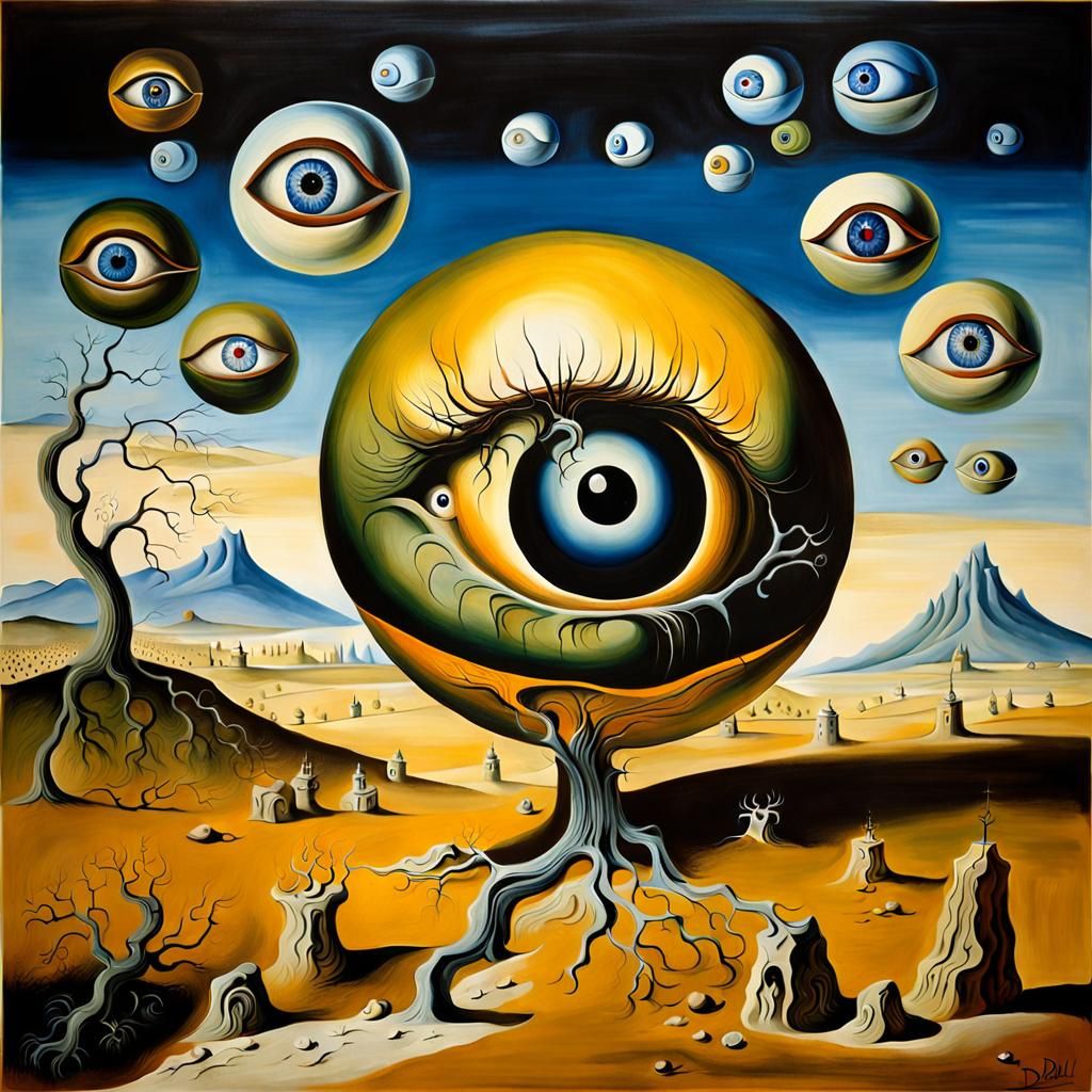 Surreal Eyeballs Reign in a Dali-Inspired Oil Painting