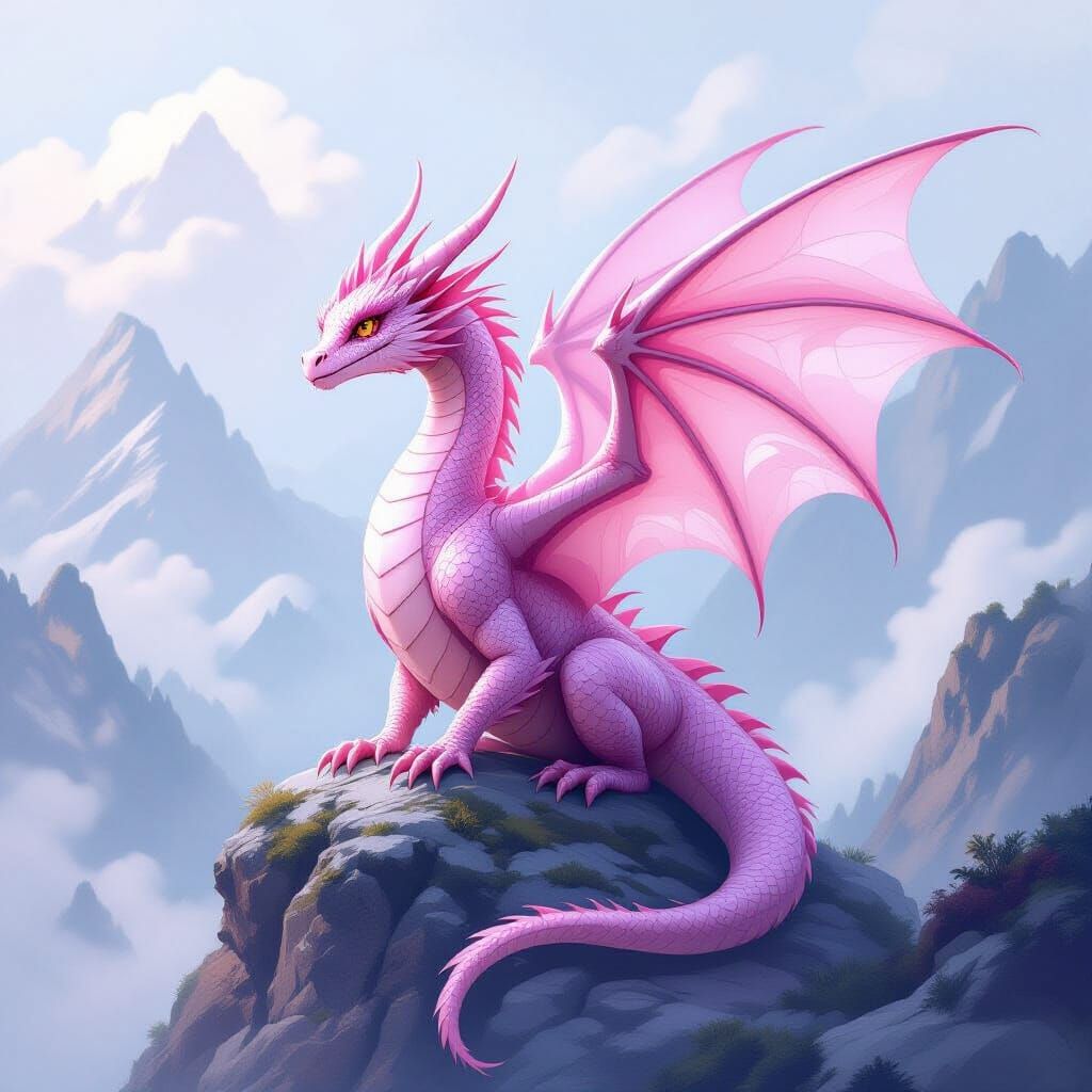 Crystal Pink Dragon on Misty Mountains