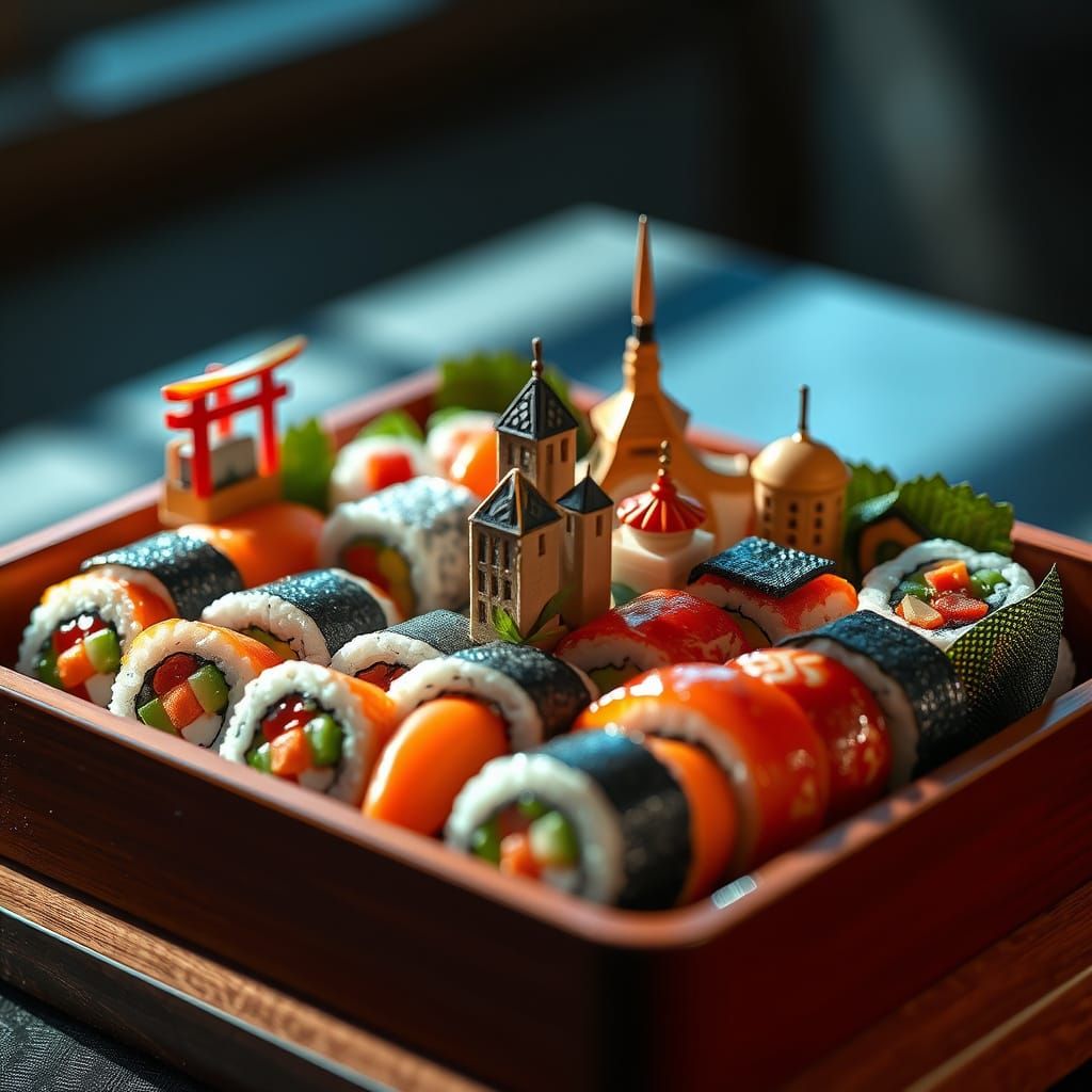 Intricate Sushi Bento Box Food Photography