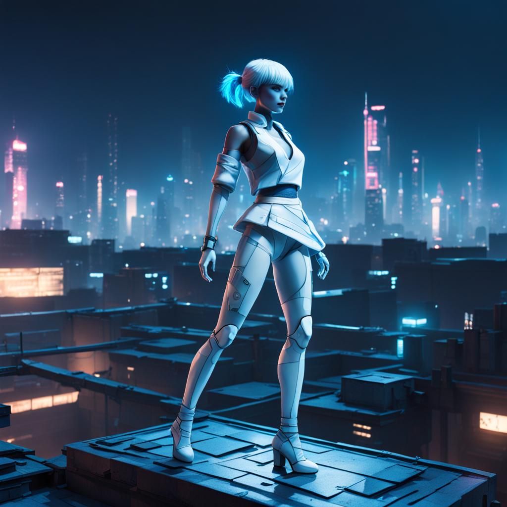 Lonely Cyberpunk Girl Dances on Rooftop