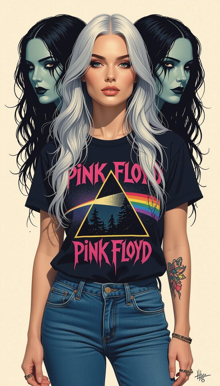 Surreal Lady with Silver Hair and Multiple Faces