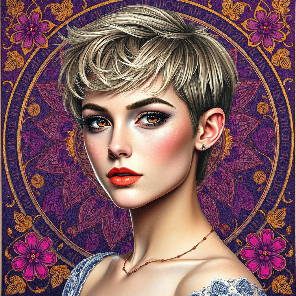 Beguiling Art Nouveau Goddess Enveloped in Whimsical Nordic...