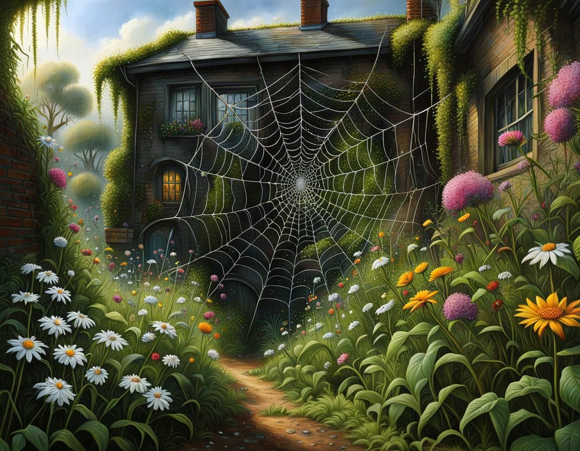 Vibrant Meadowlands Spiderweb Scene in Cinematic, Realistic....