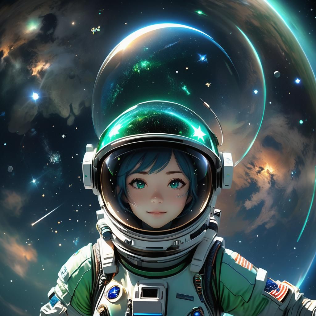 Anime Astronaut Touching a Star in Space, 3D Art