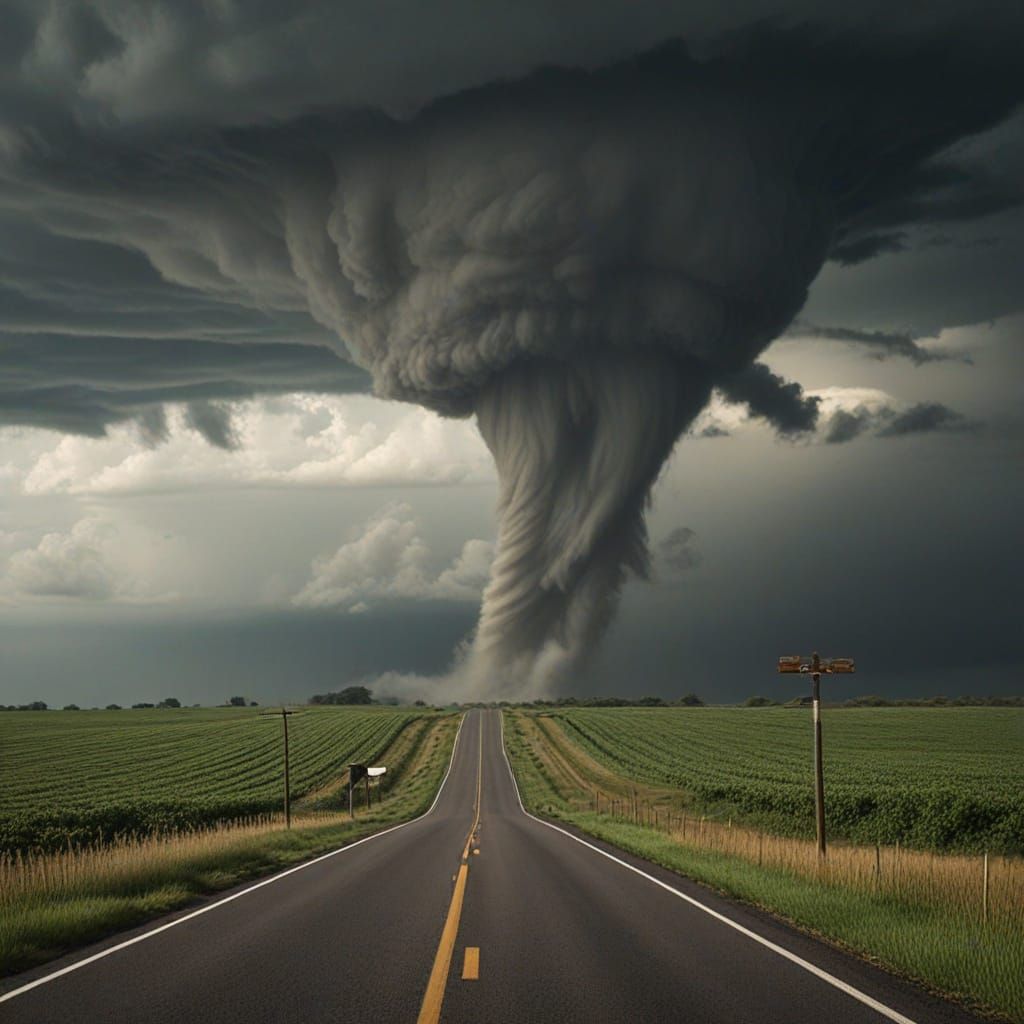 Giant Surreal Tornado Threatens Countryside Road