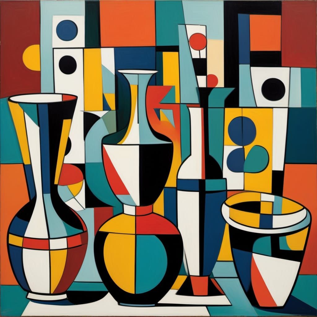 Cubist Still Life: Geometric Vase with Bold Colors