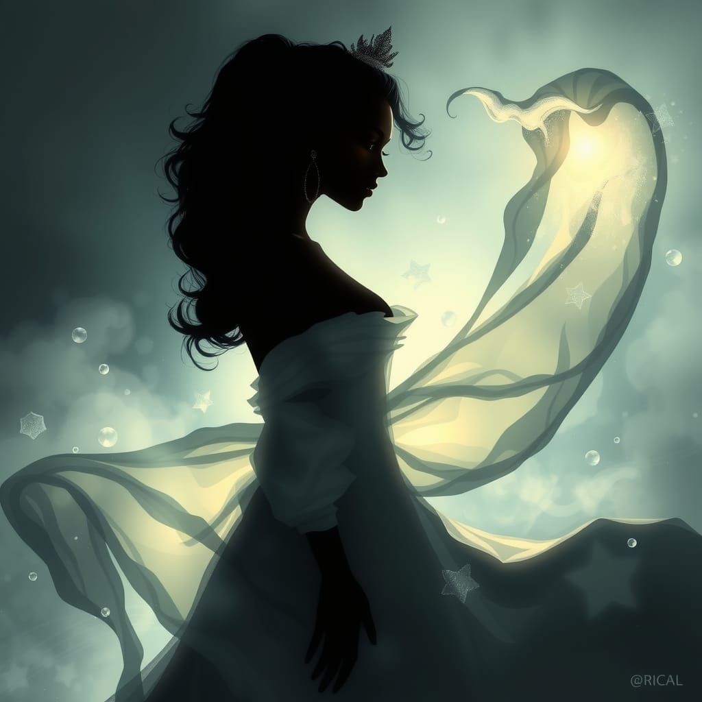 Ethereal Fantasy Queen in Soft, Dreamlike Silhouette