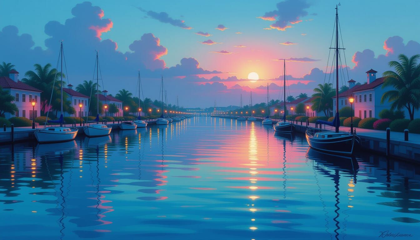 Jade and Fuchsia Waterside Haven in Ultrarealistic Style