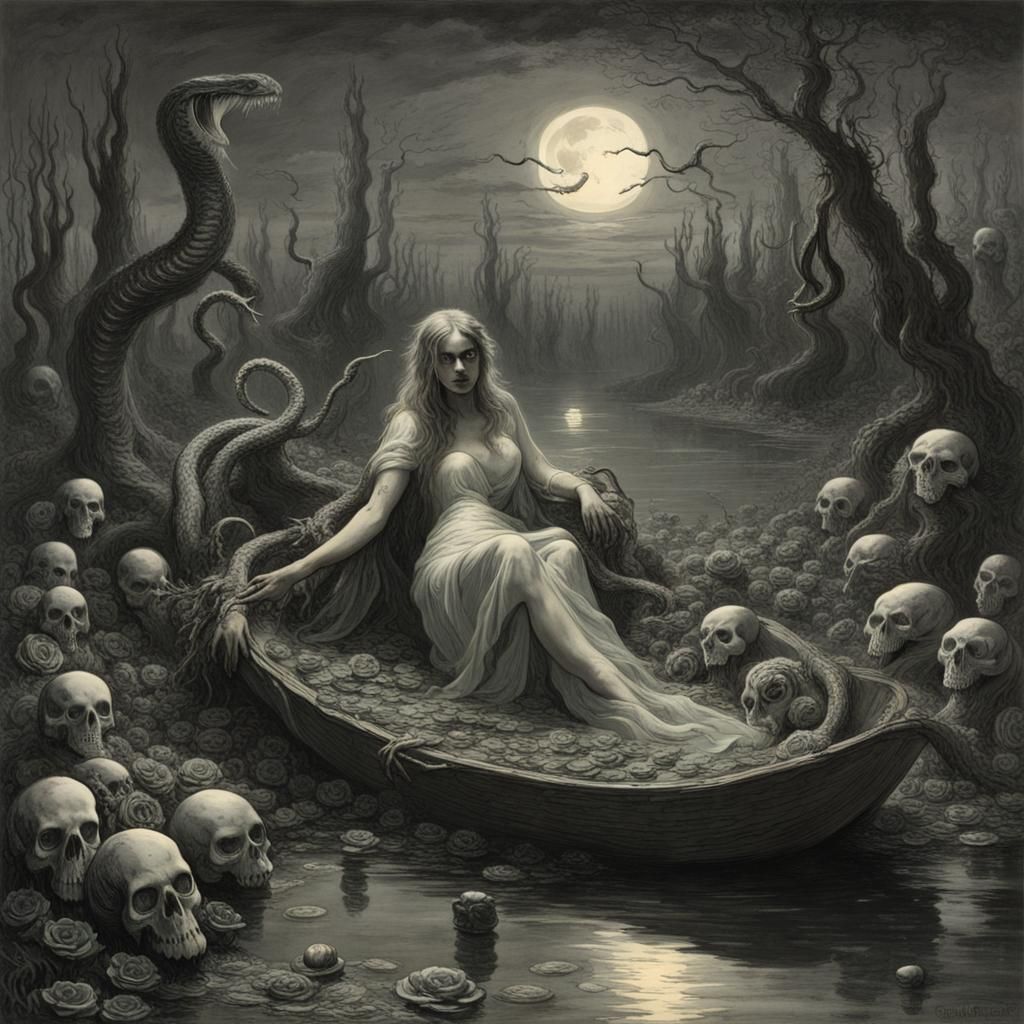 Serpent Goddess of the Moonlit Swamp in Roses
