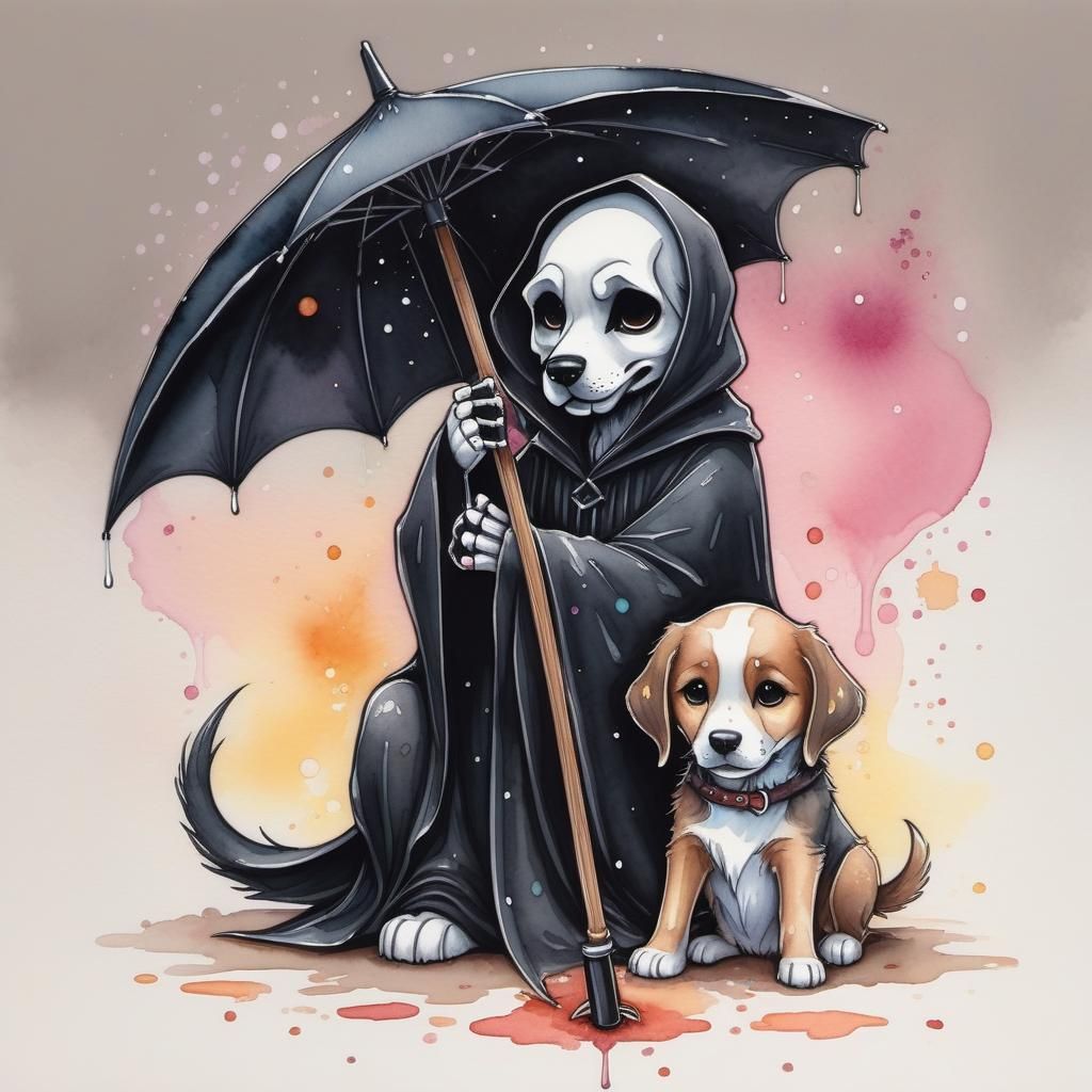 Grim Reaper Plays with Charming Chibi Puppy