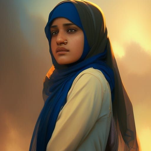 Portrayal of a Hijabi Woman in Vibrant Triadic Colors