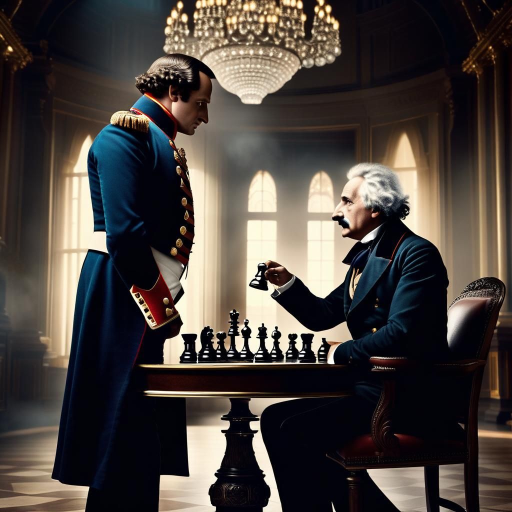 Napoleon Bonaparte playing chess with Albert Einstein