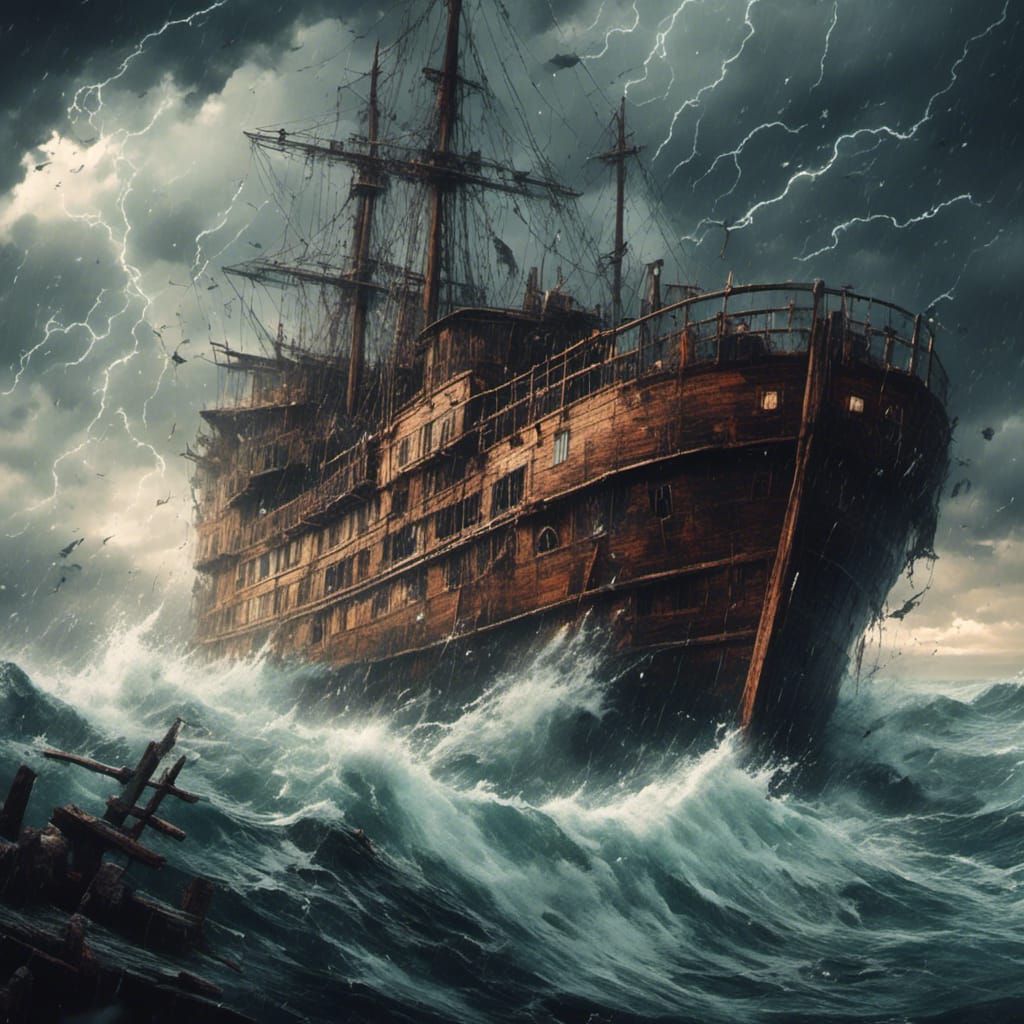 Abandoned Ship in Stormy Seas