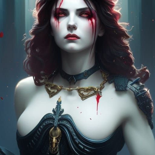 Ethereal Dark Fantasy Vampire Cultist Portrait in Triadic Co...