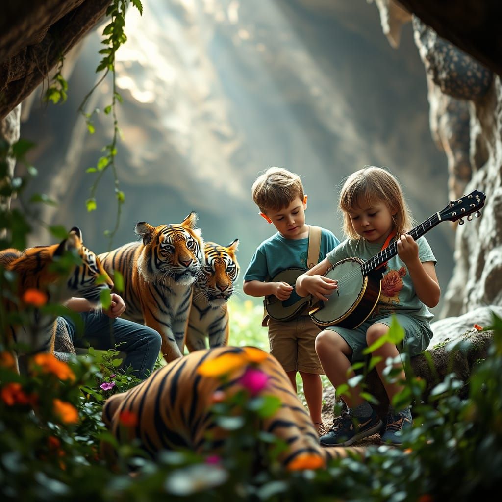 Tigers Jam with Friends in Whimsical Cave