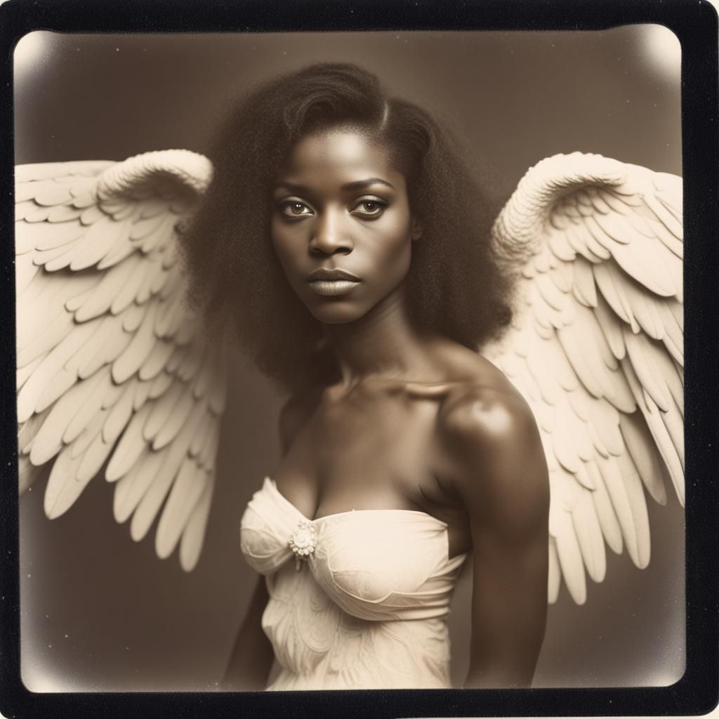 Vibrant Angel Portrait in Retro Polaroid Style