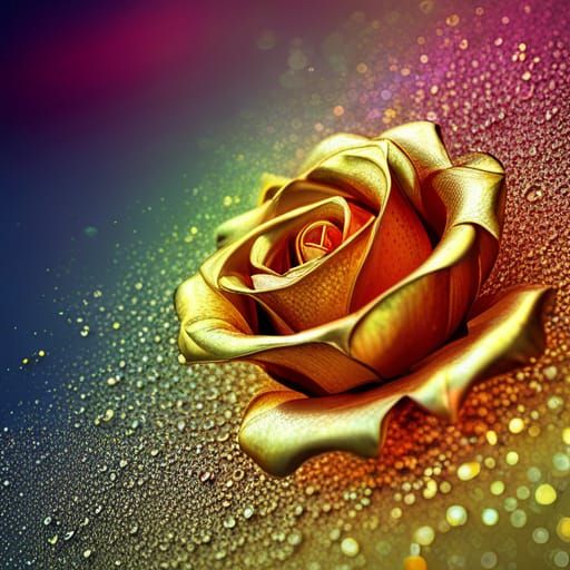Surreal Golden Rose in Cosmic Holographic Style