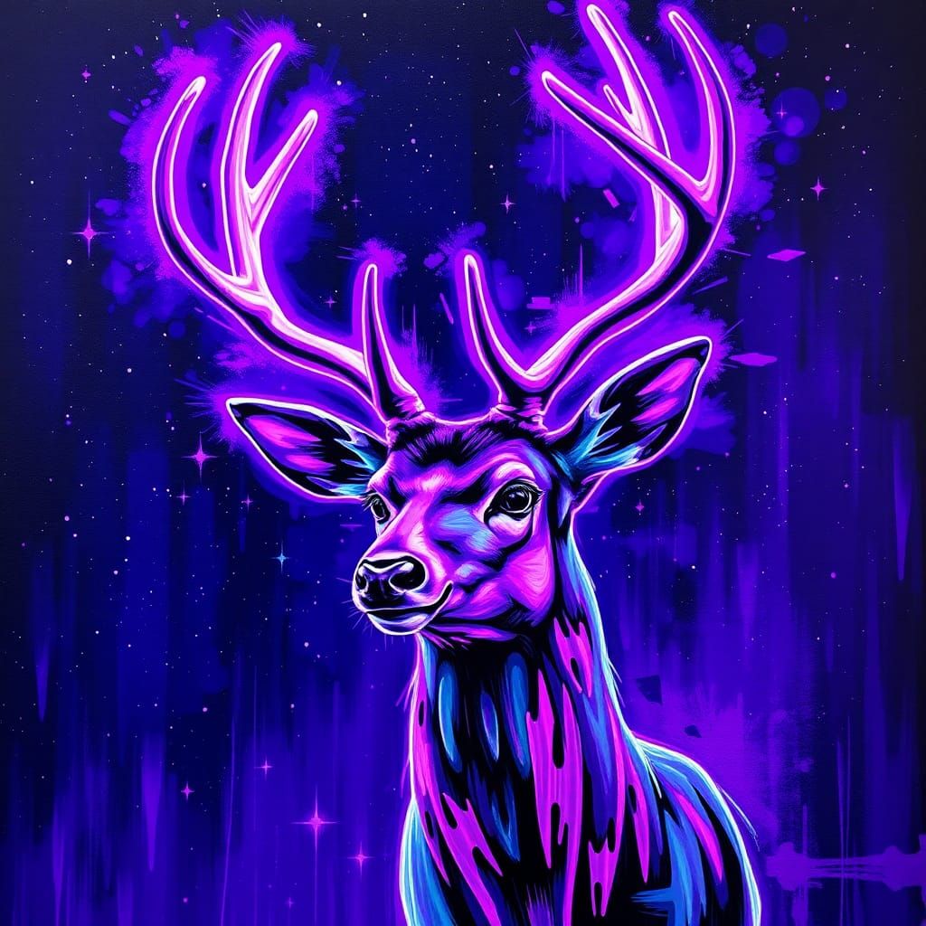 Cultured Deer Illuminated by a Whimsical Starry Night
