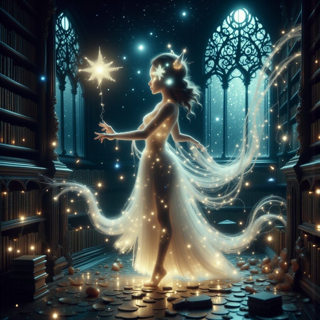 Spectral Cat Librarian Transforms into Human in Enchanted Li...