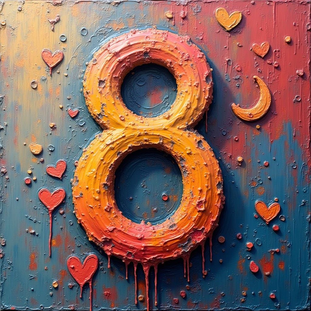 impasto painting of the number 8