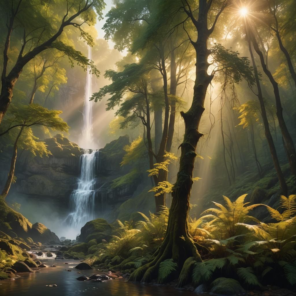 Serene Forest in Vibrant Oil Painting Style