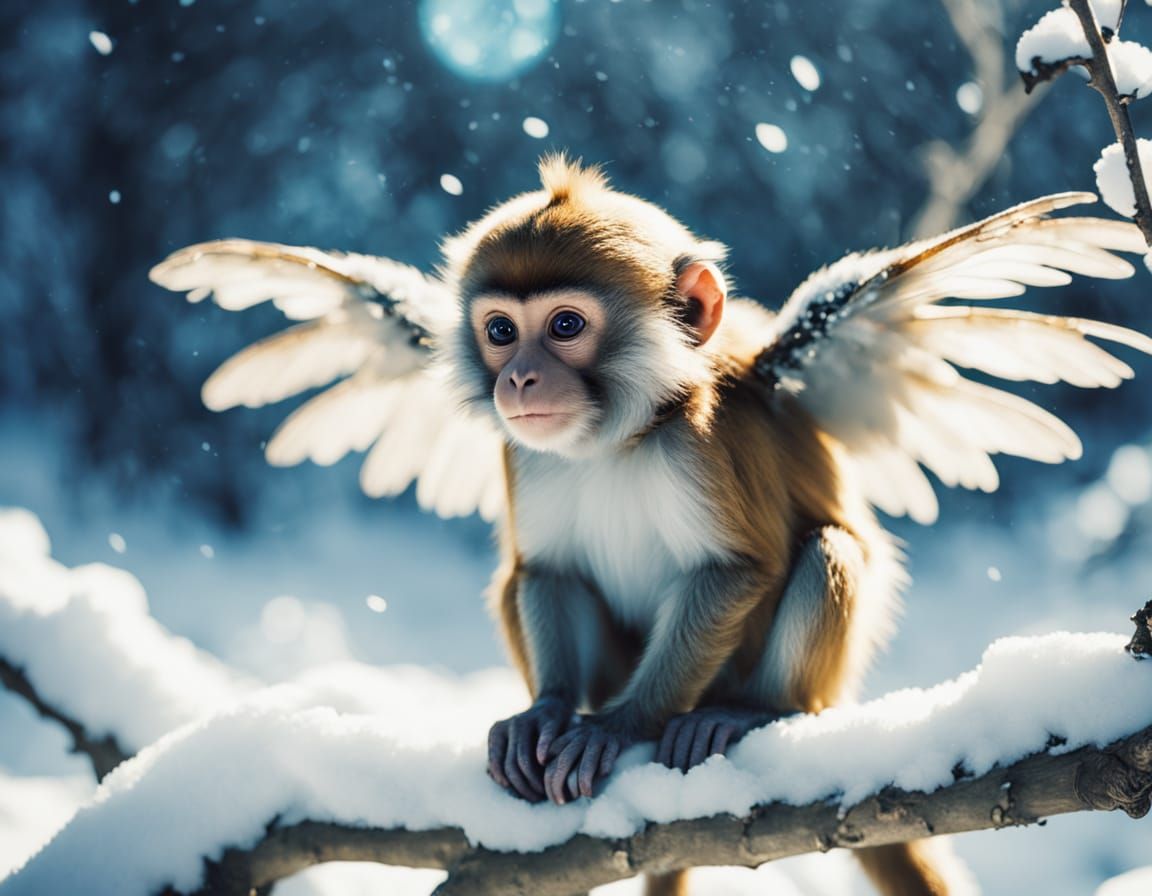 Whimsical Fantasy Monkey in Winter Wonderland