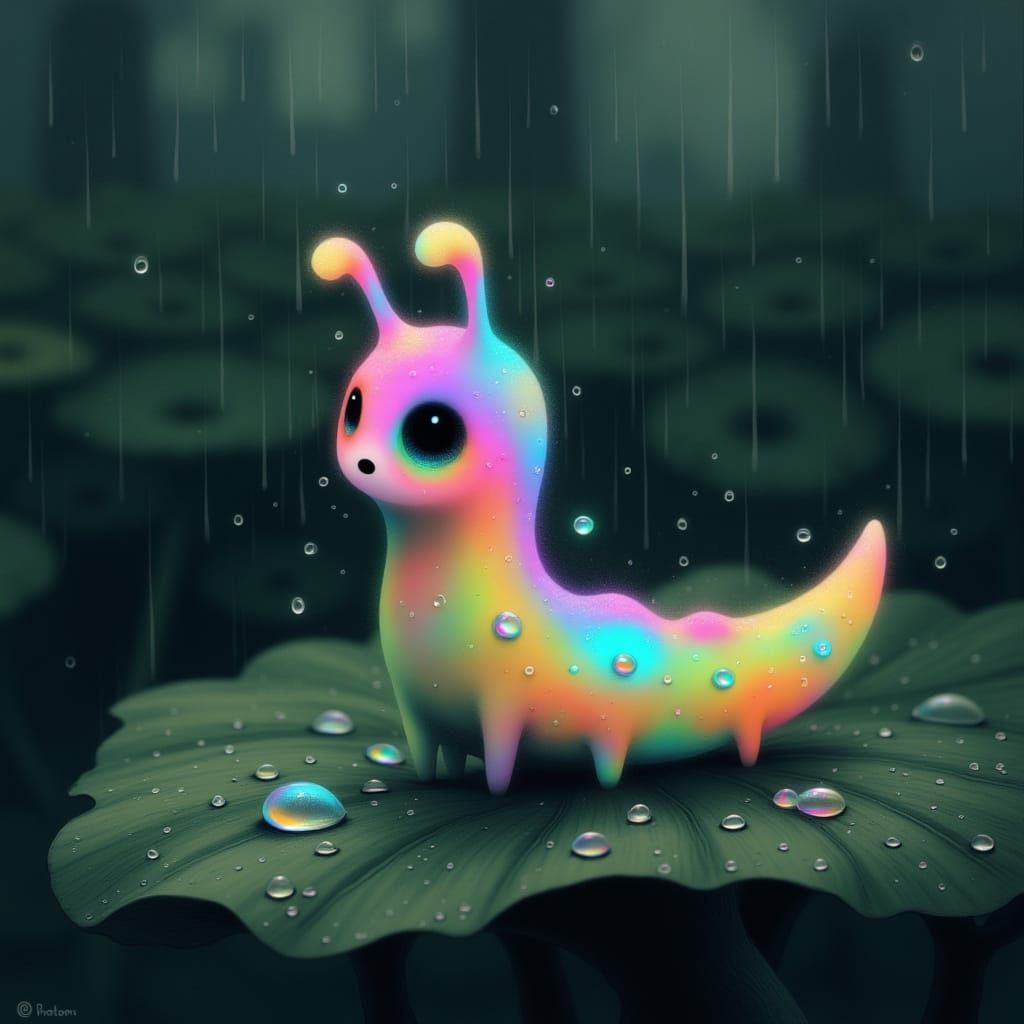 Bioluminescent Inchworm in Rainbow Watercolor Art
