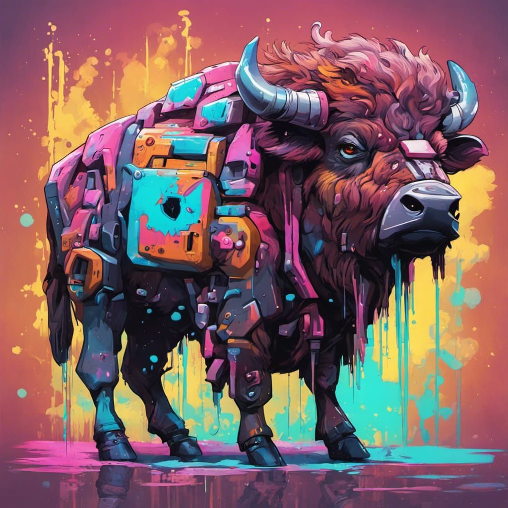 cute little cyberpunk bison