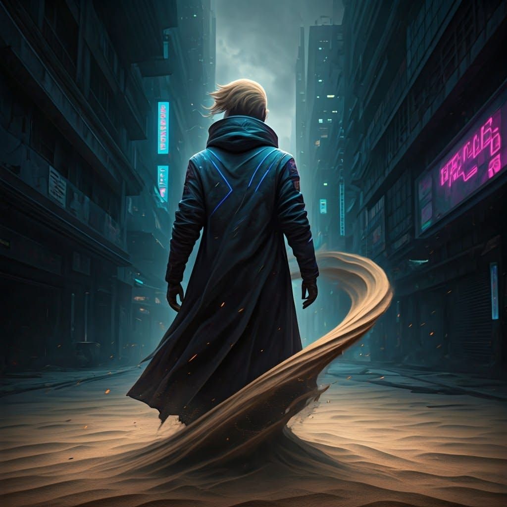 Ethereal Assassin in Cyberpunk Sandscape