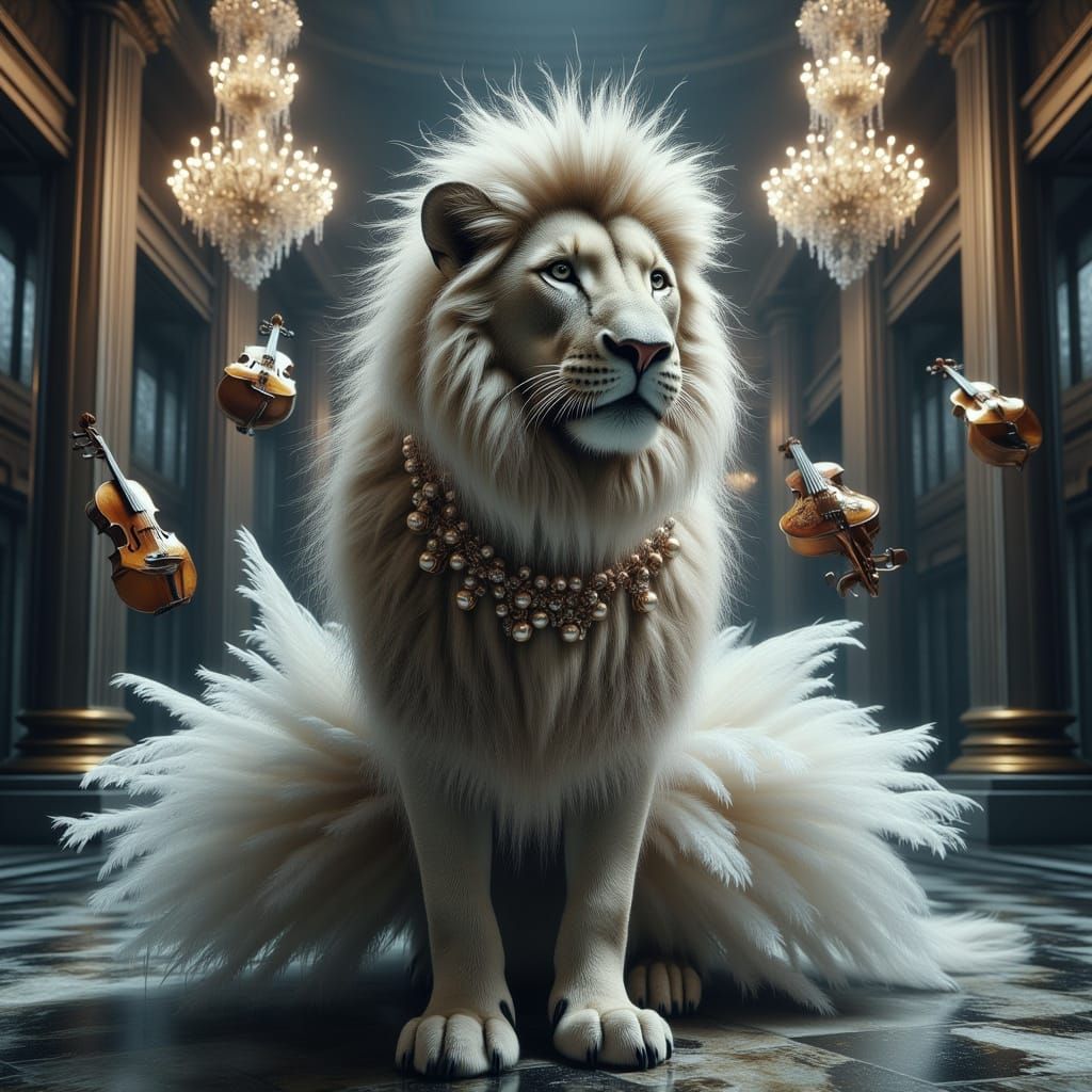 Majestic Lion in Tutu and Bejeweled Mask