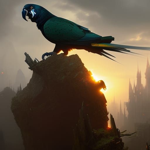 Cyberpunk Parrots Masterpiece in Dark Fantasy Art