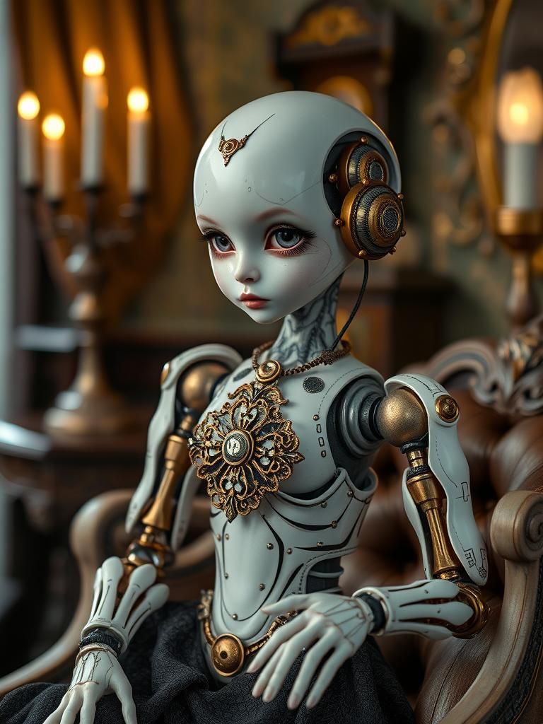 Steampunk Robot Doll with Intricate Hinged Joints