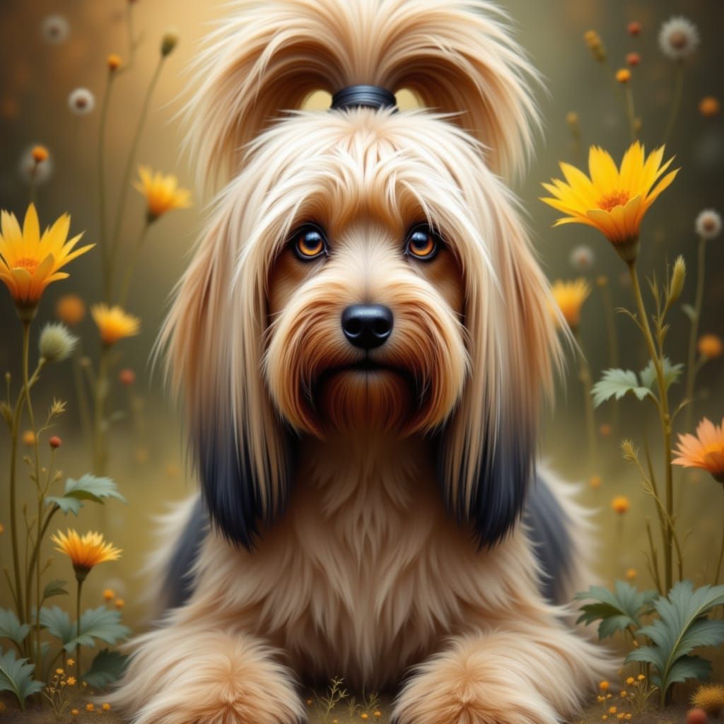 <lora:HRH-floral inks:1.0> <lora:Blunt Bangs:1.0> "A magnifi...