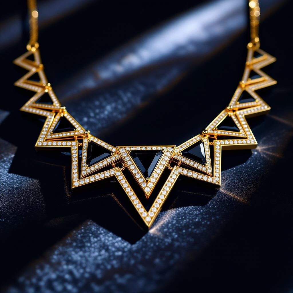 Golden Art Deco Necklace with Onyx Inlays