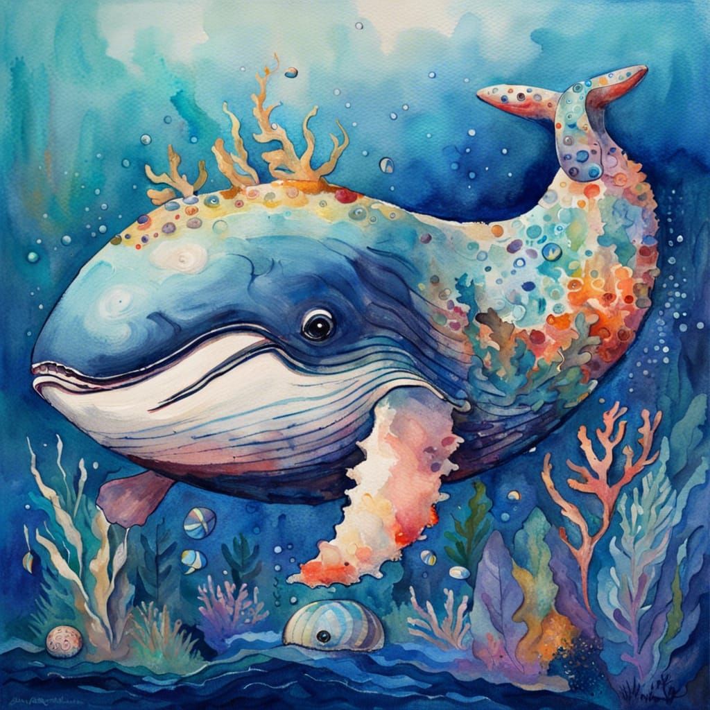 Surreal Whales in Gouache Impressionist Masterpiece