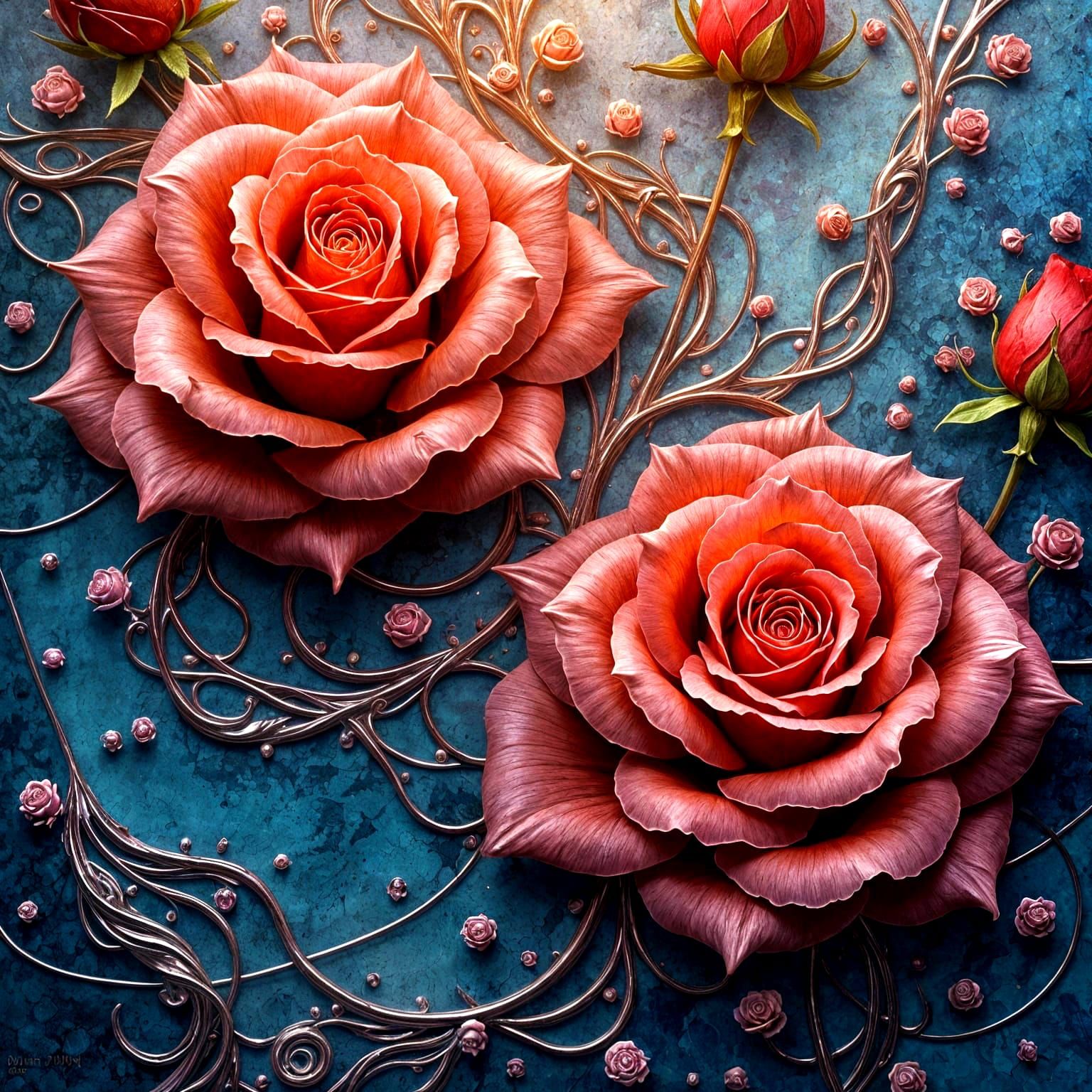 Roses in Iridescent Liquid, a Masterpiece of Swirling Color...