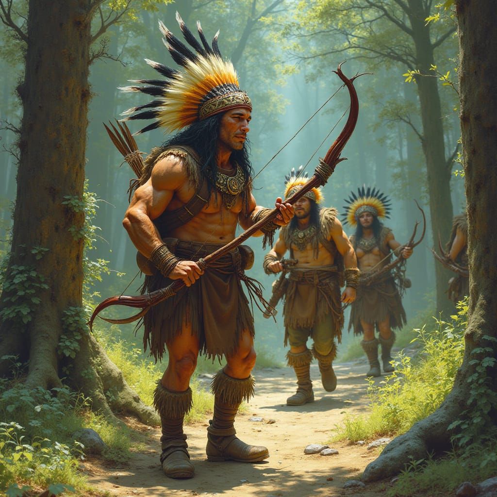 Fantasy Tribal Hunters in Earthy Forest Landscape