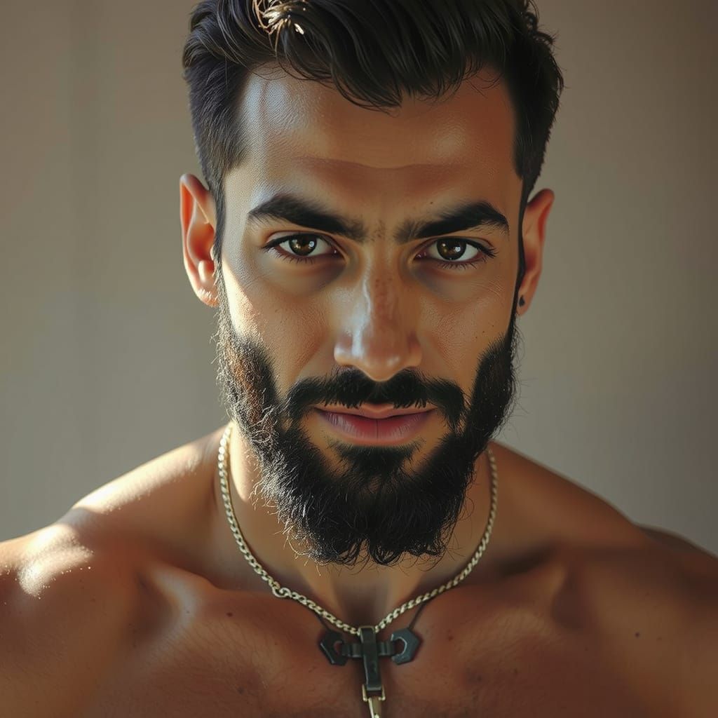 Hyperrealistic Portrait of a Muscular Arabic Man
