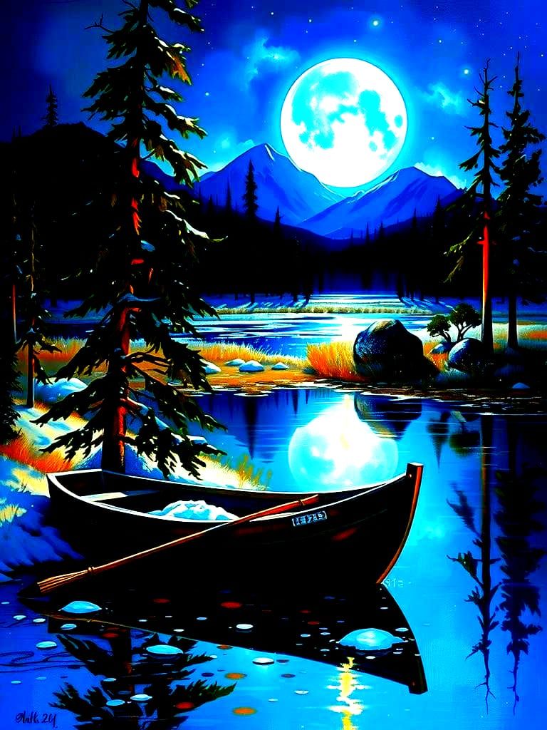 Snow-Covered Mountains Landscape in Impressionist Painting S...