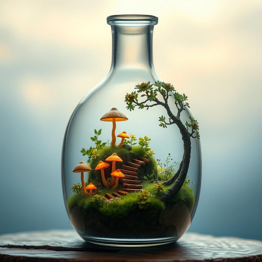 Whimsical Miniature World in Delicate Glass Bottle