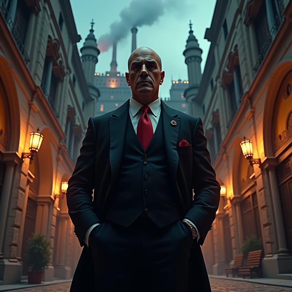 Mafia Kingpin in Grand Italian Renaissance Courtyard