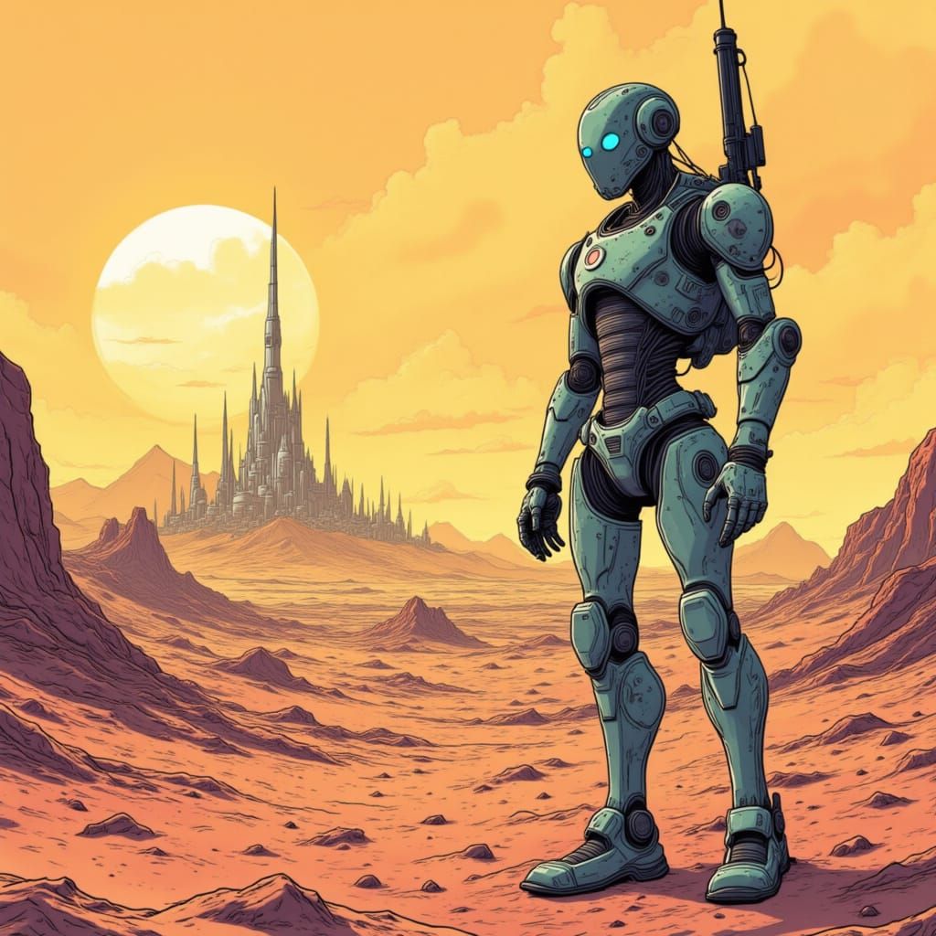 A lone robot gunslinger