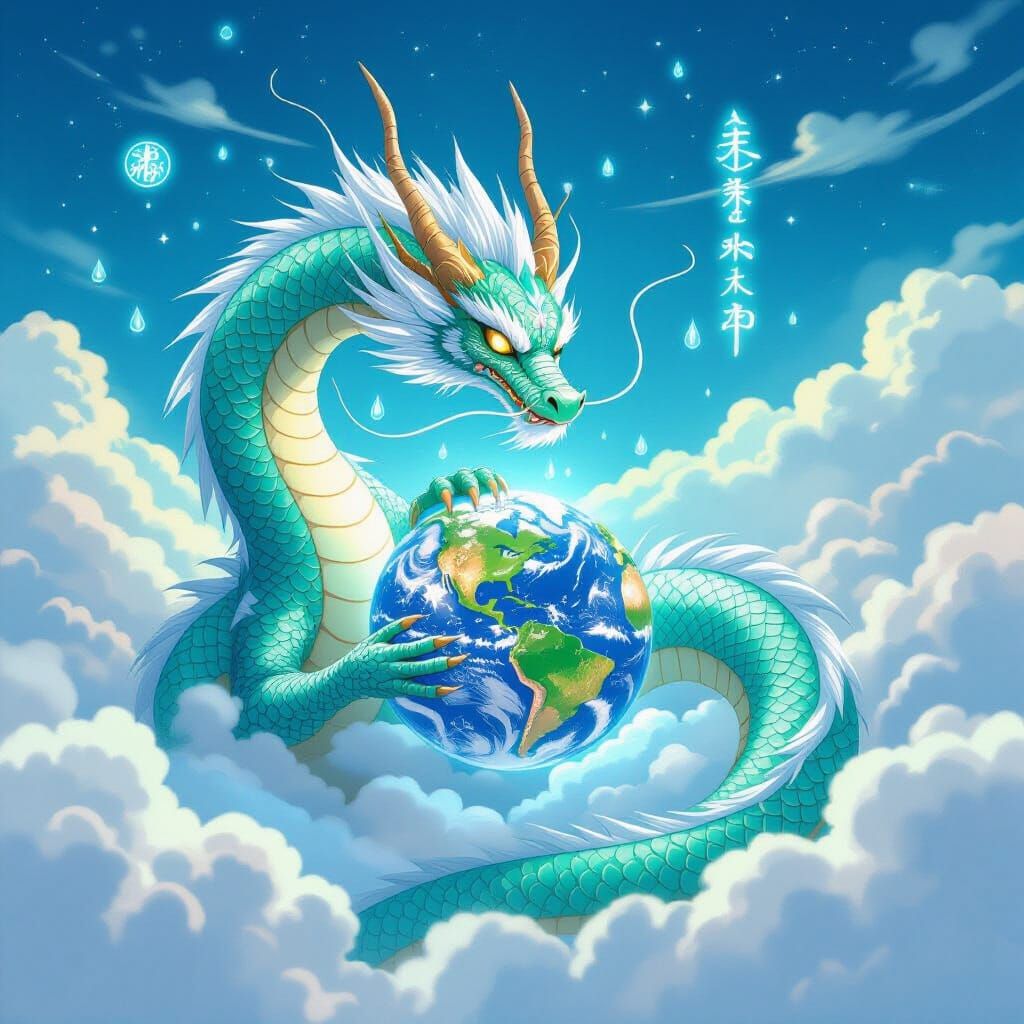 Celestial Dragon Coiling Above Luminous Clouds