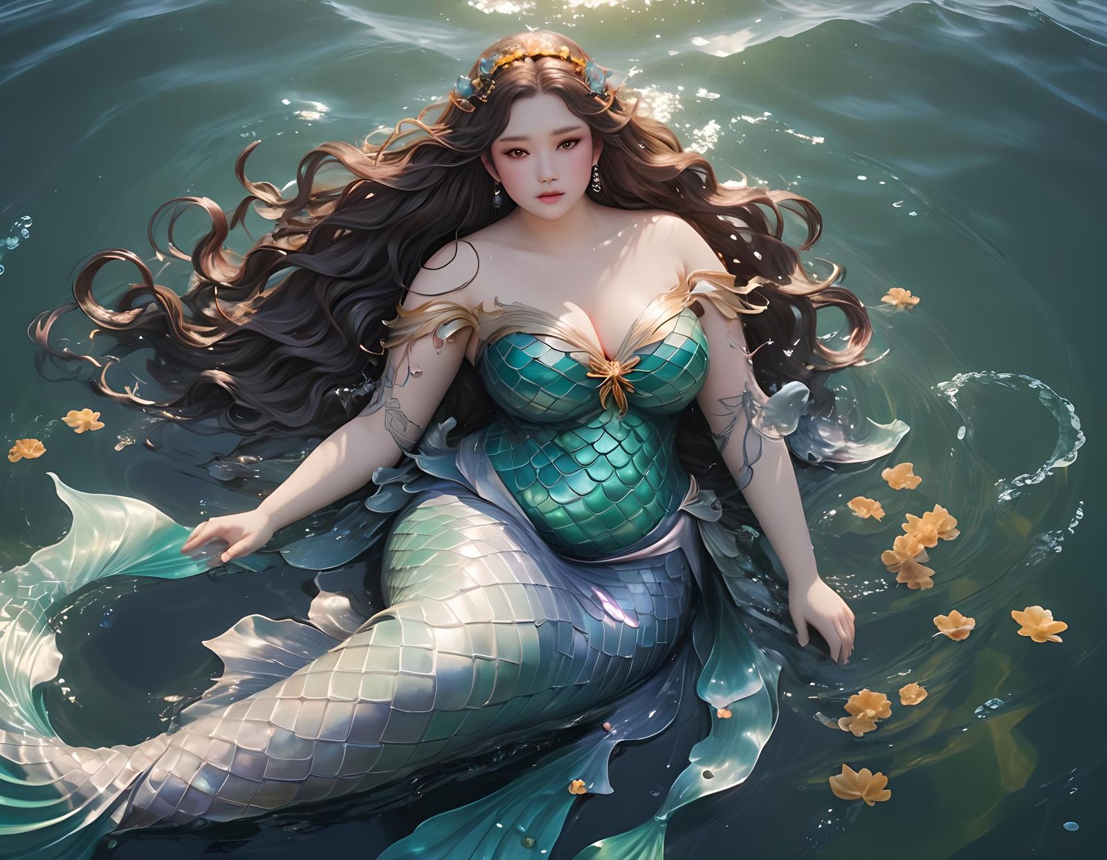 Glowing Plus-Size Mermaid Girl Soaks Up the Sun in Shimmerin...